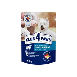 CLUB 4 PAWS Premium, XS-S, ягня, вологий корм для собак у пакетиках, (в соусі), 100г