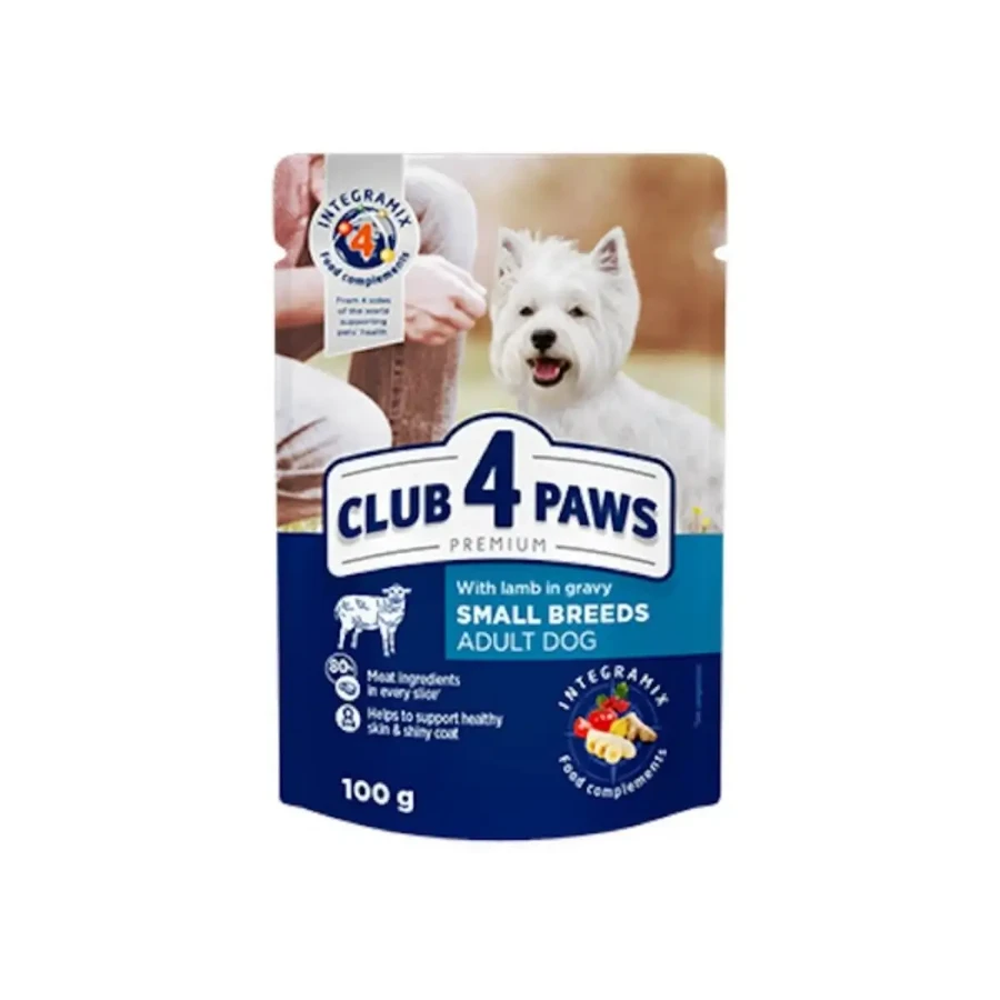 CLUB 4 PAWS Premium, XS-S, ягня, вологий корм для собак у пакетиках, (в соусі), 100г: ціни та характеристики