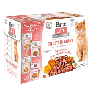 BRIT Care Flavour Box Fillet In Gravy, 4 вкуса, саше беззерновой влажный корм для кошек, (в подливе), 85 г x 12