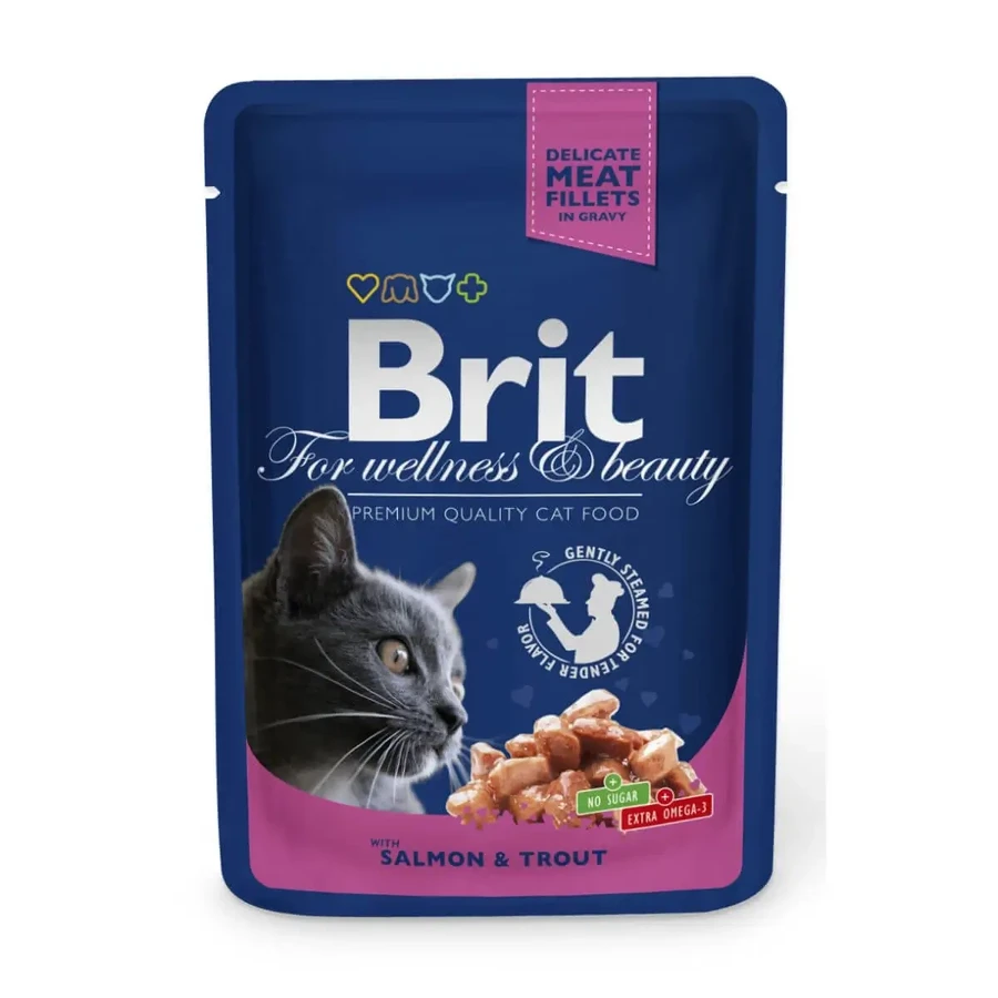 BRIT Premium, Лосось та форель, вологий корм для котів у пакетиках, (в соусі), 100г: ціни та характеристики