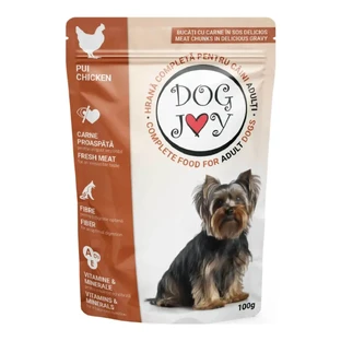 DOG JOY, XS-S, Курка, вологий корм для собак у пакетиках, (в соусі), 100г