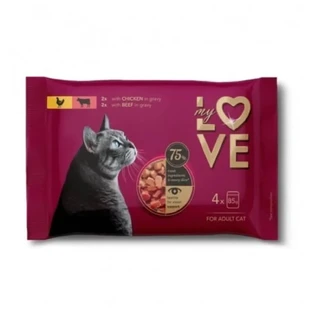 MY LOVE, Курица и Говядина, саше влажный корм для кошек, (в соусе), мультипак, 85г х 4шт