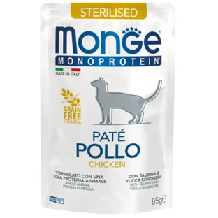 MONGE Monoprotein Monoprotein Sterilised, курятина, пакетик однопротеїнового вологого корму, без злаків, для стерилізованих котів, (паштет), 85г