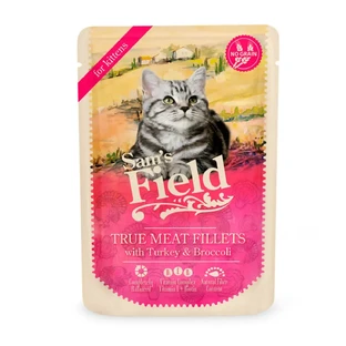 SAM'S FIELD True Meat Fillets Kitten, індичка та броколі, беззерновий вологий корм у пакетиках для котів молодшого віку (в соусі), 85г