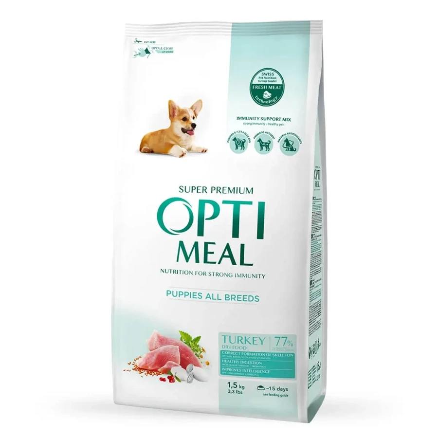 OPTIMEAL Junior, XS-XL, индейка, сухой корм для собак младших пород, 1,5 кг: цены и характеристики