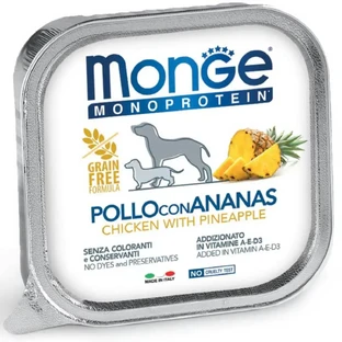 MONGE Monoprotein, XS-XL, куряче філе та ананас, однопротеїновий вологий корм для собак, беззерновий, (паштет), 150г
