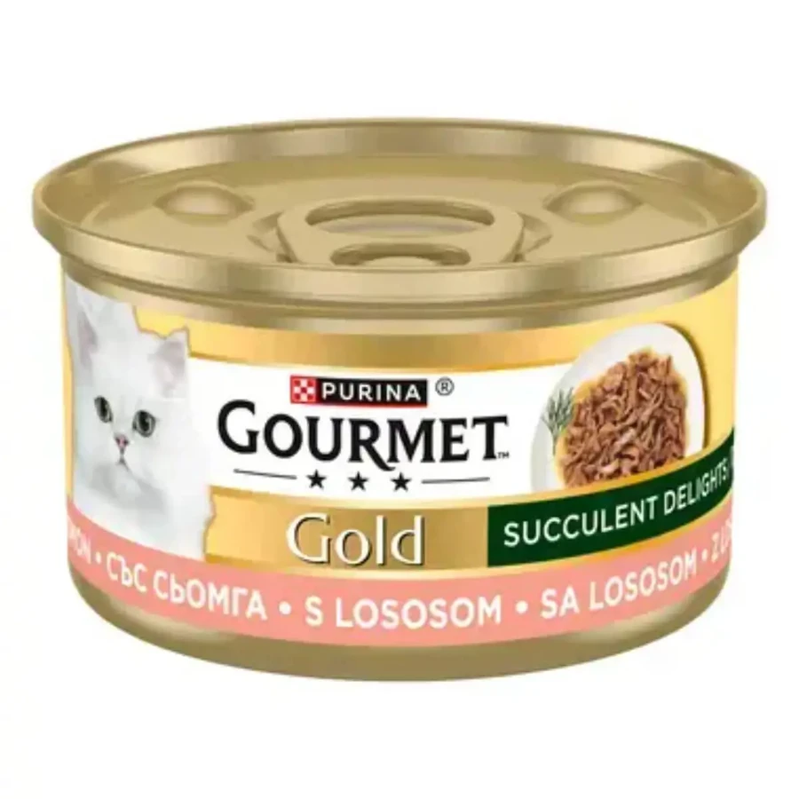 GOURMET Gold Succulent Delights, Лосось, консервированный влажный корм для кошек, (в соусе), 85г: цены и характеристики