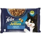PURINA Felix Sensations, 2 вкуса (Лосось и Пастрава), микс-пакет, саше влажного корма для кошек, (в аспираторе), 85г х 4