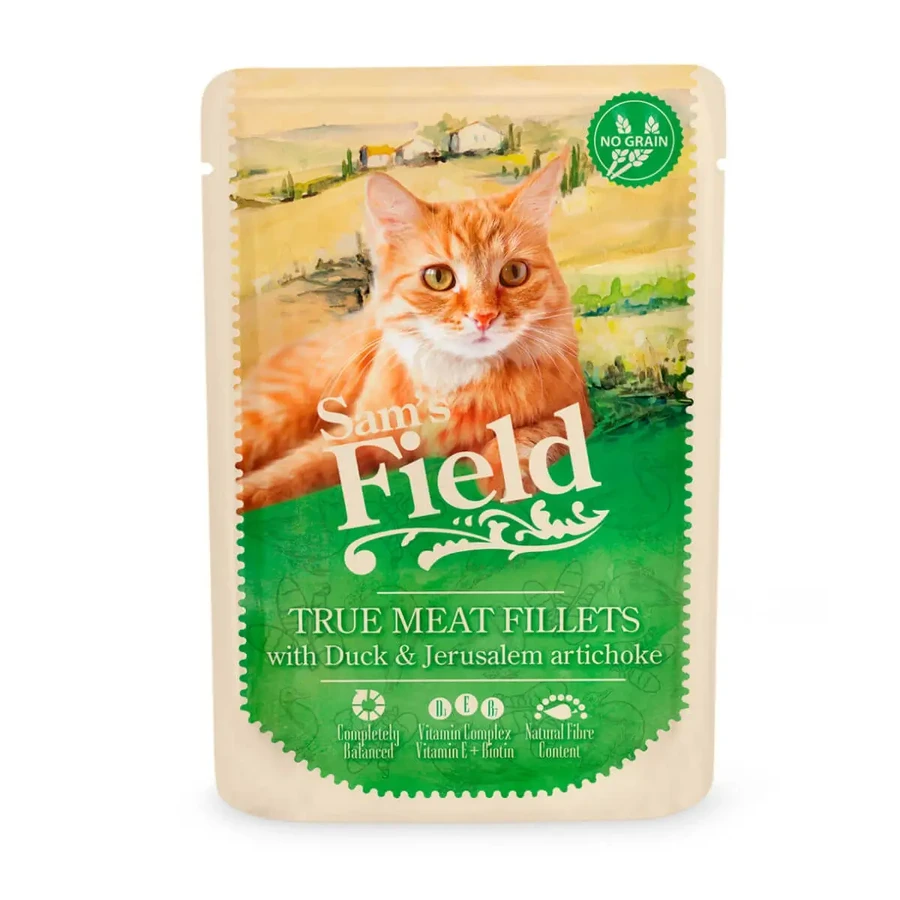 SAM'S FIELD True Meat Fillets, Duck, пакетик беззернового влажного корма для кошек, (в соусе), 85 г: цены и характеристики