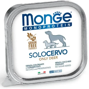 MONGE Monoprotein, XS-XL, Олень, лоток, однопротеїновий, беззерновий вологий корм для собак, (паштет), 150г