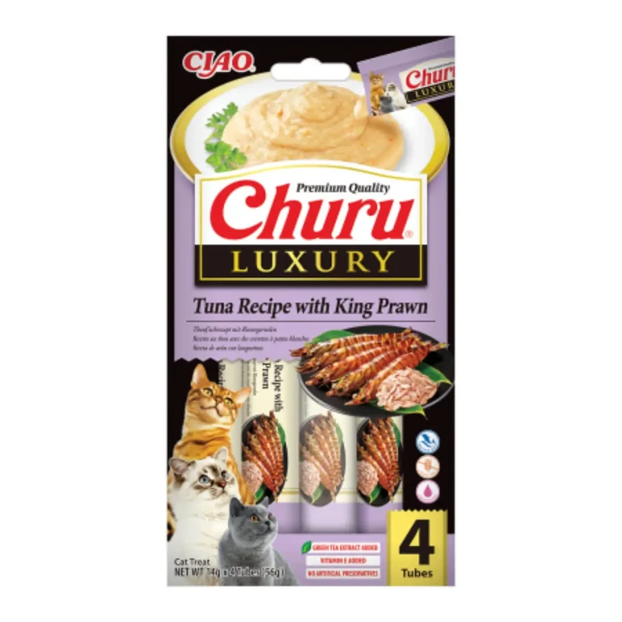 INABA Churu Luxury, тунець і креветки, беззерновий пакетик з винагородою, коти, (пюре), 56г: ціни та характеристики