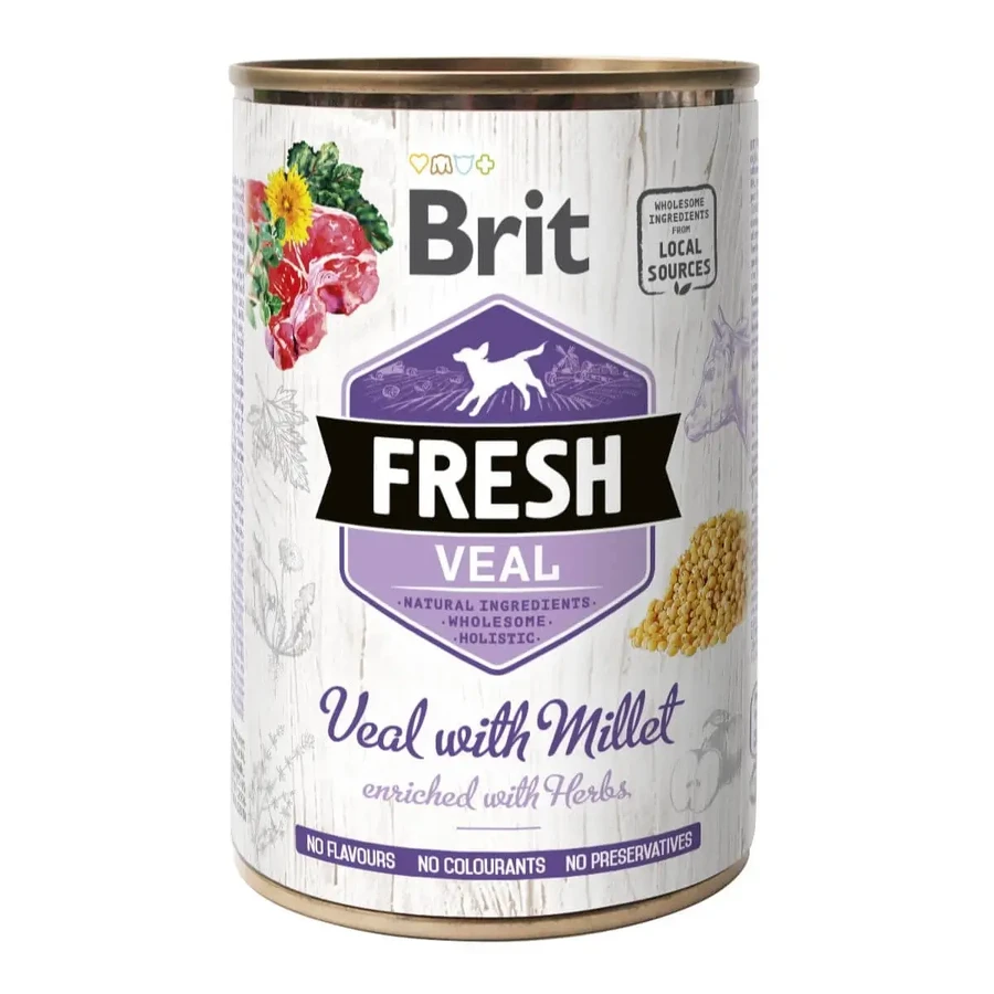 BRIT Fresh, Теленок с Мей, консервированный беззерновой влажный корм для собак, (в асписе), 400г: цены и характеристики