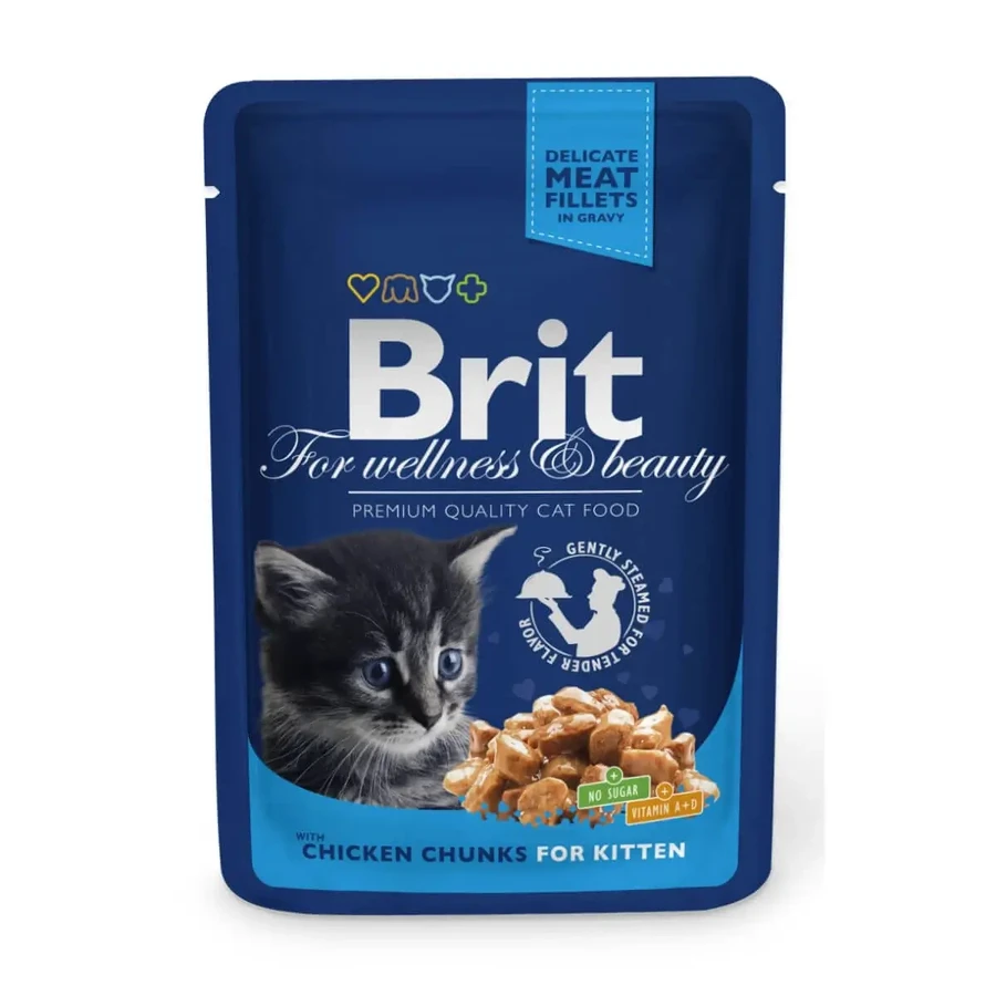 BRIT Premium Kitten, Курка, вологий корм у пакетиках для котів молодшого віку (в соусі), 100г: ціни та характеристики