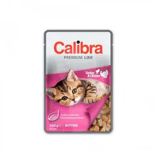 CALIBRA Premium Line Kitten, індичка та курка, вологий корм у пакетиках для котів молодшого віку (у власному соку), 100г