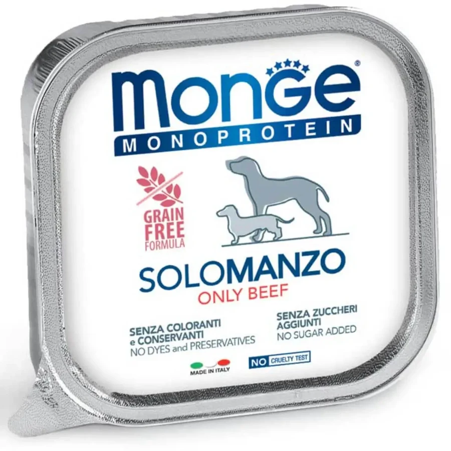 MONGE Monoprotein, XS-XL, яловичина, лоток, однопротеїновий беззерновий вологий корм для собак, (паштет), 150г: ціни та характеристики