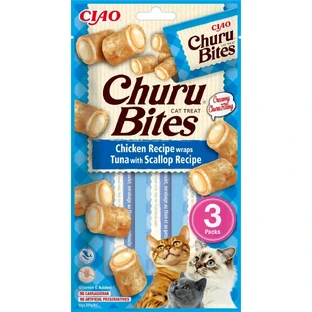 INABA Churu Bites, курка, тунець і гребінці, пакетик, саше, саше rewards без злаків, для котів, напівмалокалорійні, 30г