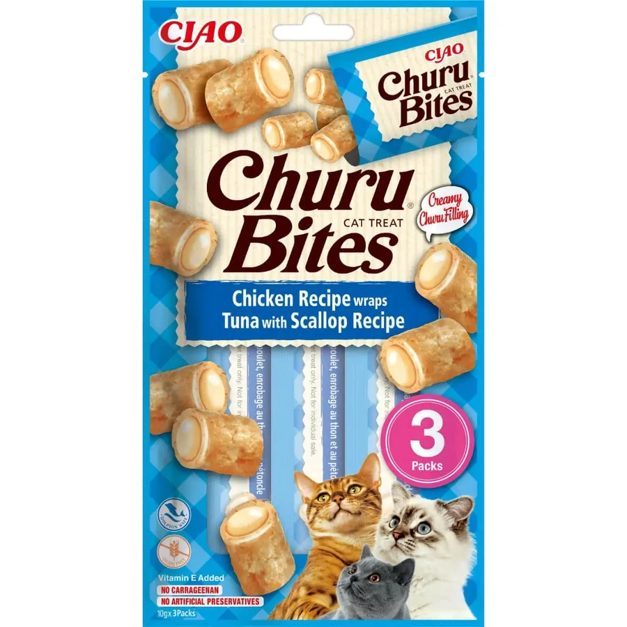 INABA Churu Bites, курка, тунець і гребінці, пакетик, саше, саше rewards без злаків, для котів, напівмалокалорійні, 30г: ціни та характеристики