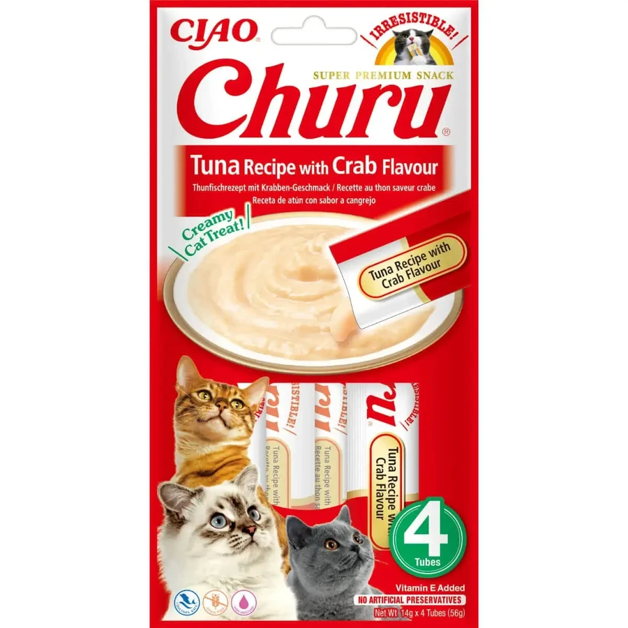 INABA Churu, тунец и краб, саше, беззерновой корм для кошек, (пюре), 56 г: цены и характеристики