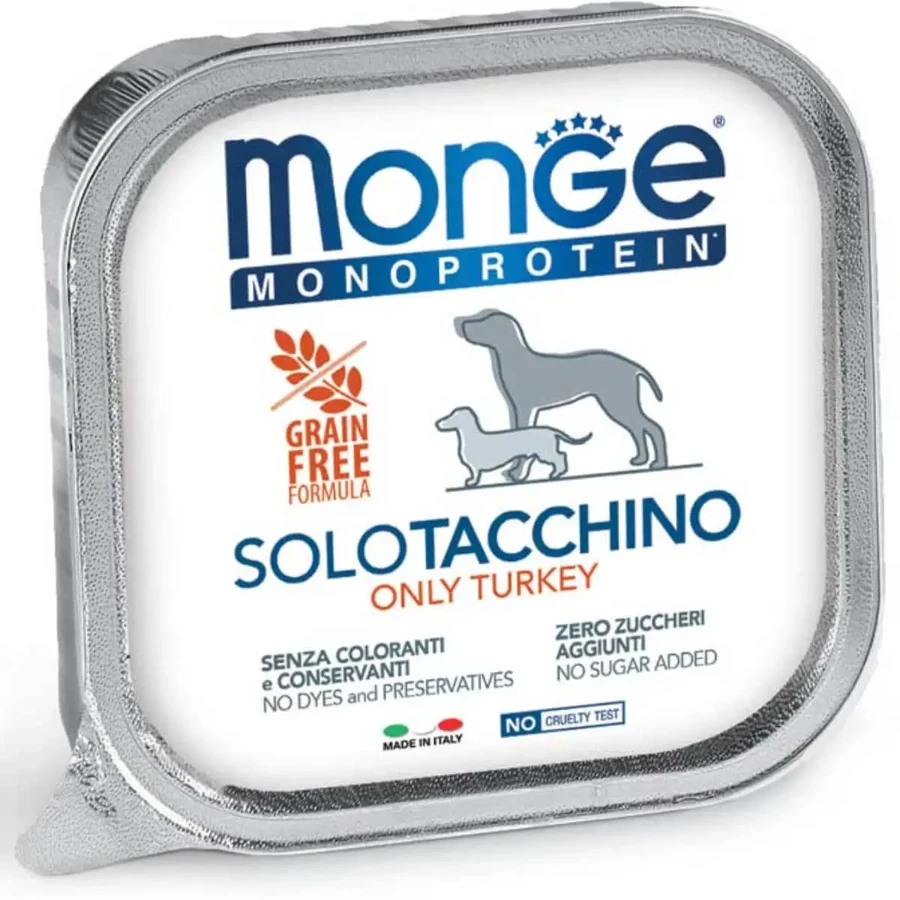 MONGE Monoprotein, XS-XL, індичка, лоток, однопротеїновий, беззерновий вологий корм для собак, (паштет), 150г: ціни та характеристики