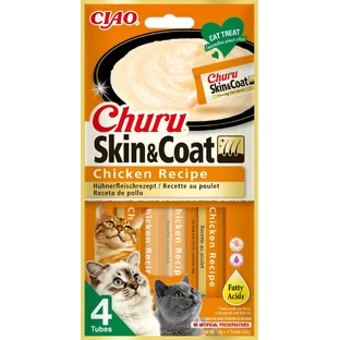 INABA Churu Churu Skin&Coat, курятина, пакетик функціональних беззернових ласощів для котів, шкіра та шерсть, (топпінг), 56г