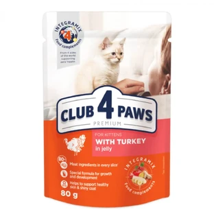 CLUB 4 PAWS, індичка, вологий корм для котів у пакетиках, (в ассіці), 85г