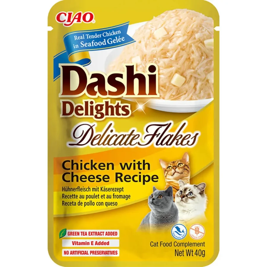 INABA Churu Dashi Delights Ніжні пластівці з куркою та сиром, пакетик вологого беззернового корму для котів, (топінг), 40г: ціни та характеристики