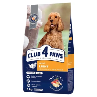 CLUB 4 PAWS Adult Light, M-XL, индейка, сухой корм для собак, ожирение, 5 кг