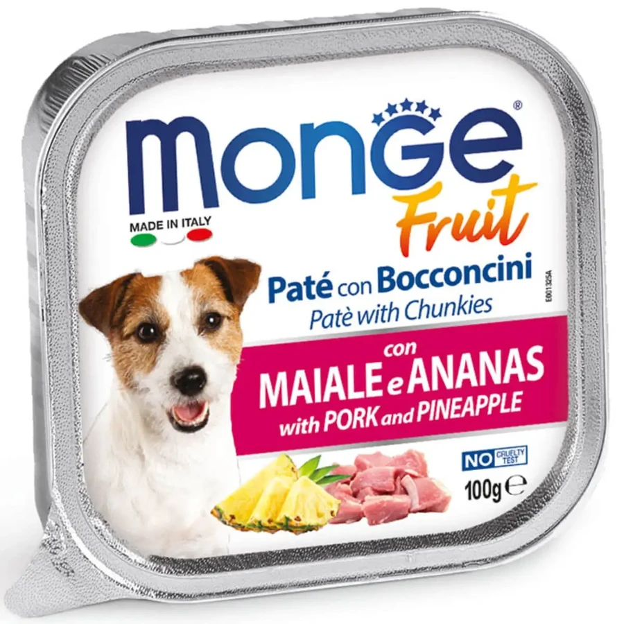 MONGE Fruit, XS-XL, свинина и ананас, лоток, беззерновой влажный корм для собак, (в собственном соку), 100г: цены и характеристики
