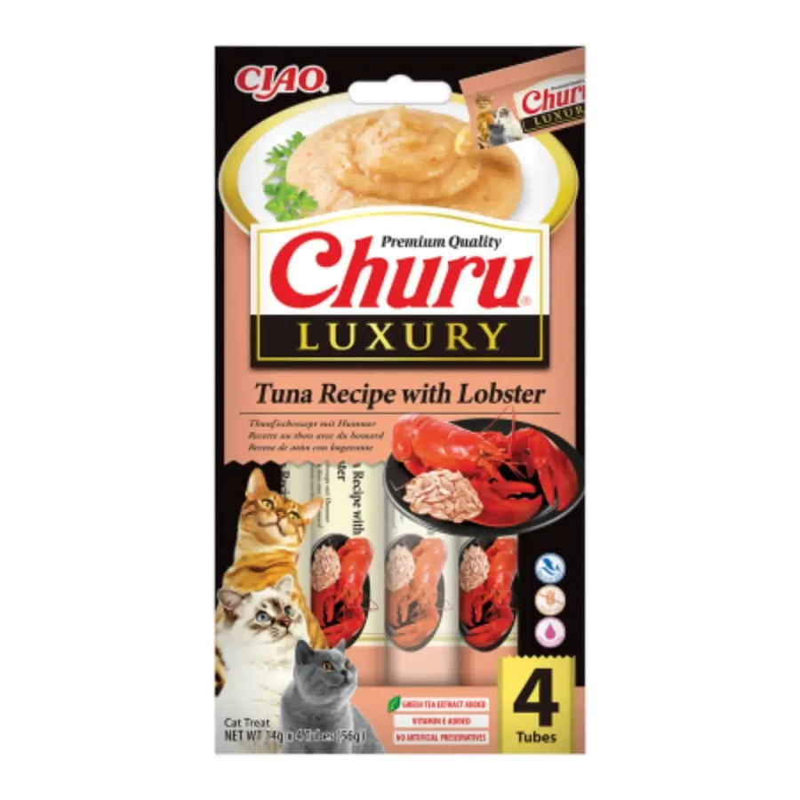 INABA Churu Luxury, Тунец и Омар, беззерновой пакетик для поощрения кошек, (пюре), 56 г: цены и характеристики