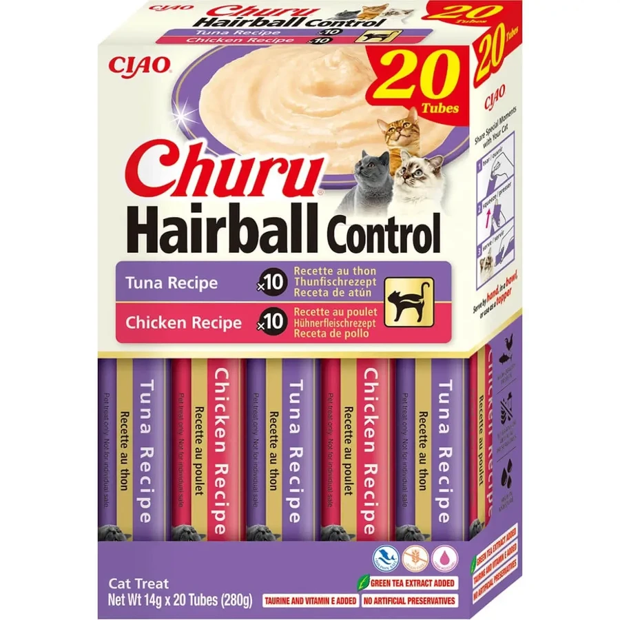 INABA Churu Churu Varieties Control Hairballs, курка та тунець, беззернові ласощі для котів, контроль ковтунів, (пюре), 280г: ціни та характеристики