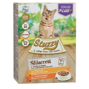 STUZZY Shreds Sterilised Shreds Pack, курятина та індичка, вологий корм для стерилізованих котів у пакетиках, (в соусі), мультипакет, 85г х 12шт