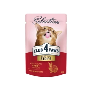 CLUB 4 PAWS Premium Selection Strips, Кролик, саше влажный корм для кошек, (в соусе), 85 г