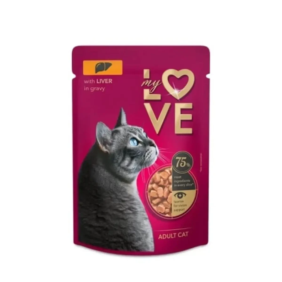 MY LOVE, Печінка, вологий корм для котів у пакетиках, (в соусі), 85г: ціни та характеристики