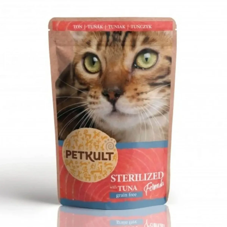PETKULT Sterilised, тунець, беззерновий вологий корм для котів у пакетиках, 100г: ціни та характеристики