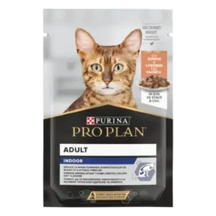 PURINA Pro Plan Indoor, лосось, пакетик вологого корму для котів, без вмісту шерсті, (в соусі), 85г
