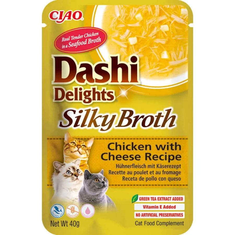 INABA Churu Dashi Delights Шовковистий бульйон з куркою та сиром, вологий беззерновий корм для котів, пакетик, (топпінг), 40г: ціни та характеристики