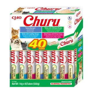 INABA Churu Churu Вершкові сорти, тунець і морепродукти, беззернові ласощі для котів, (пюре), 560г