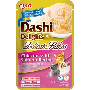 INABA Churu Dashi Delights Ніжні пластівці з куркою та лососем, пакетик вологого беззернового корму для котів, (топпінг), 40г