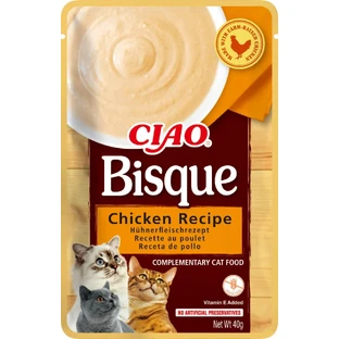 INABA Ciao Bisque, Курка, вологий корм у пакетиках, без зернових, коти, (пюре), 40г