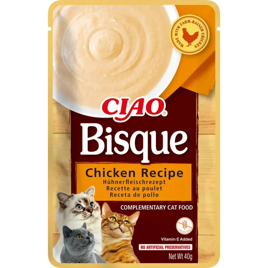 INABA Ciao Bisque, Курка, вологий корм у пакетиках, без зернових, коти, (пюре), 40г: ціни та характеристики