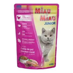 MIAU MIAU Kitten, Курка, вологий корм у пакетиках для котів молодшого віку, (в соусі), 100г