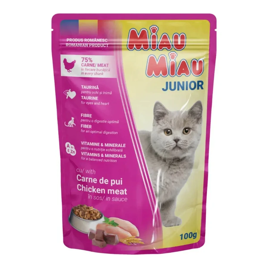 MIAU MIAU Kitten, Курка, вологий корм у пакетиках для котів молодшого віку, (в соусі), 100г: ціни та характеристики