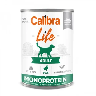 CALIBRA Life, XS-XL, Утка с рисом, консервированный однобелковый влажный корм для собак, (паштет), 400 г