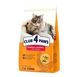 CLUB 4 PAWS Hairball Control, Chicken, сухой корм для кошек, контроль за комочками шерсти, 2 кг