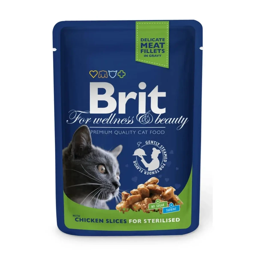 BRIT Premium Sterilised, Chicken, саше стерилизованный влажный корм для кошек, (в соусе), 100 г: цены и характеристики