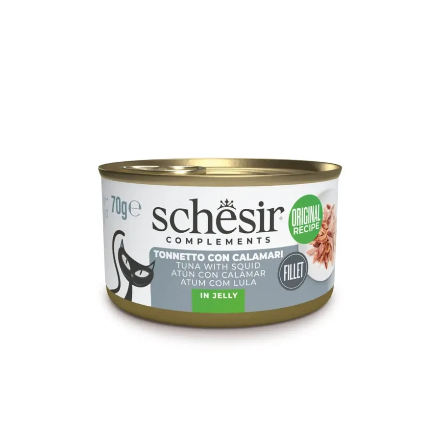 SCHESIR Complementary In Jelly, Tuna and Squid, консервированный влажный корм для кошек, (в аспирате), 70г: цены и характеристики