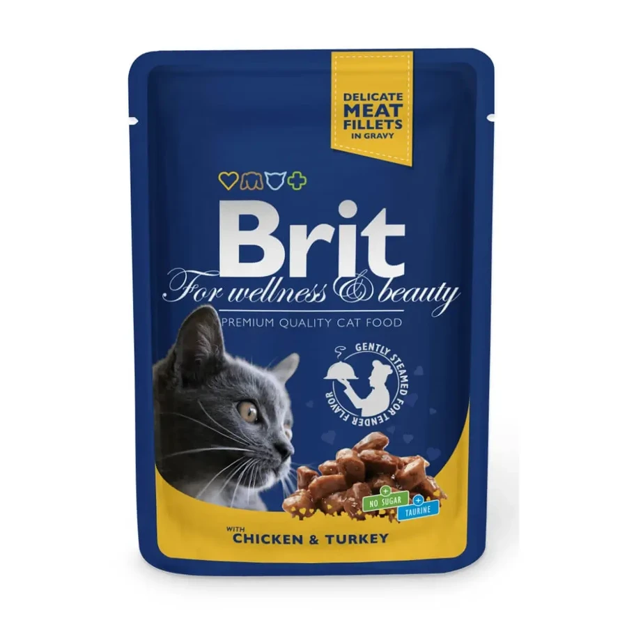 BRIT Premium, Курка та індичка, вологий корм для котів у пакетиках, (в соусі), 100г: ціни та характеристики