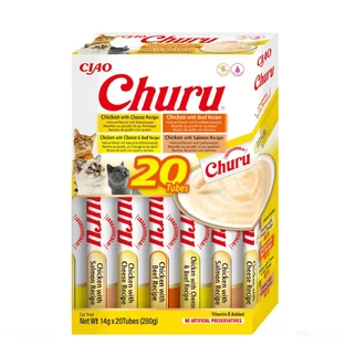 INABA Churu Varieties, курятина та яловичина, банка, беззерновий тюбик, коти, (пюре), 280г