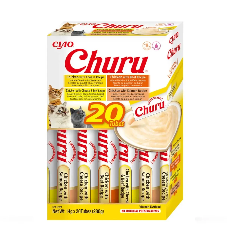 INABA Churu Varieties, курятина та яловичина, банка, беззерновий тюбик, коти, (пюре), 280г: ціни та характеристики