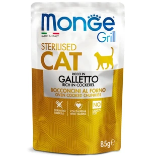 MONGE Grill Sterilised, Coconut, пакетик влажного беззернового корма для стерилизованных кошек, страдающих ожирением, (в аспираторе), 85г